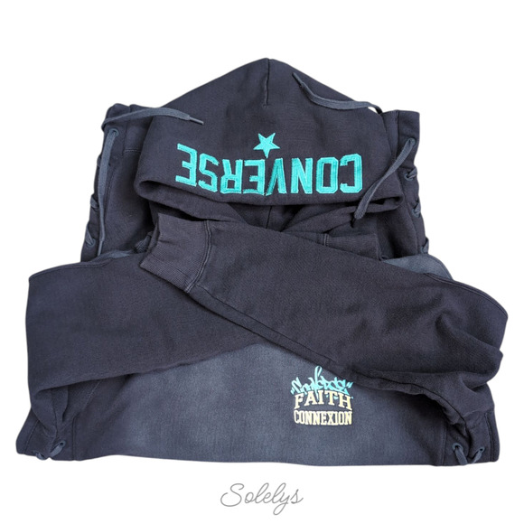 Converse x Faith Connexion Sun Washed Dark Navy Oversized Laced Draped Hoodie - Picture 8 of 11
